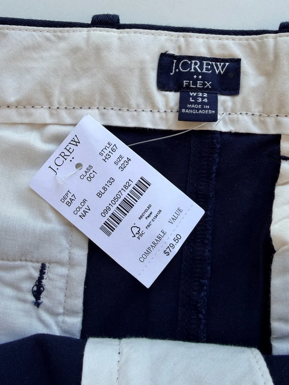 J.Crew Factory Flex Chino Pants Mens 32x34 Slim Fit  H3167